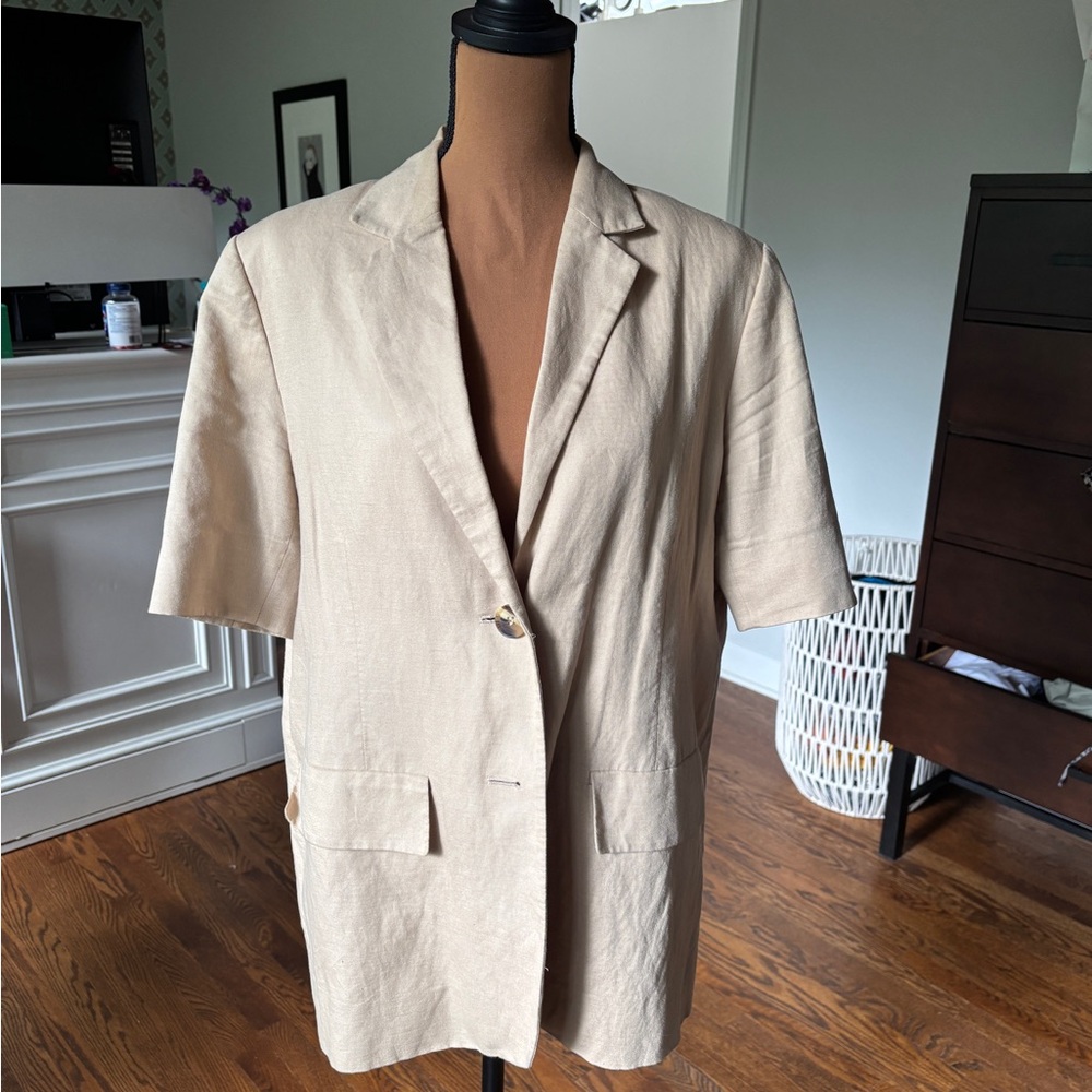 COS Cream Short-Sleeve Linen-Blend Blazer